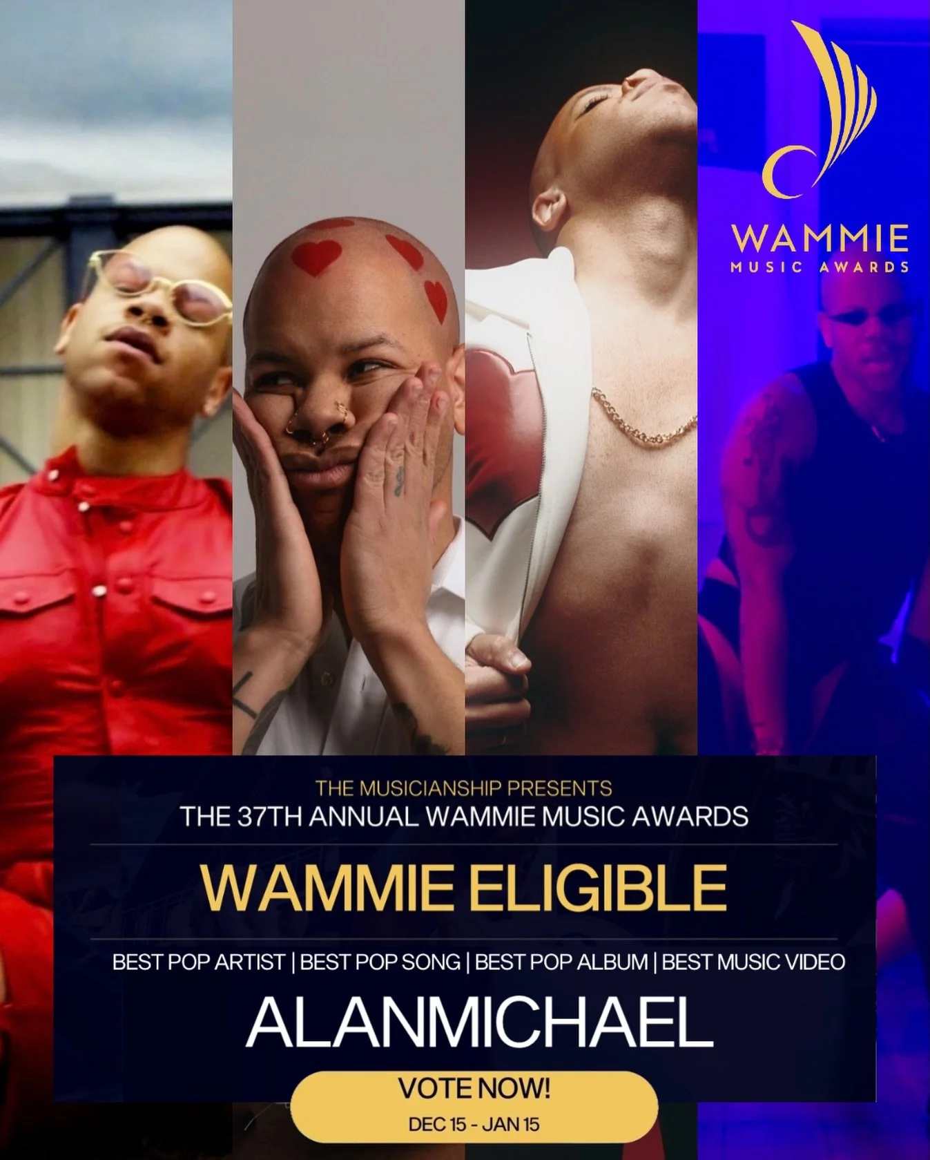 The Wammie Music Awards are now open for voting! i&rsquo;m nominated for Best Pop Artist, Best Pop Song (CITRUS)  Best Music Video (CITRUS), Best Pop Album (CHAMPAGNEADO)

Tap the link in my bio to vote. We have til Jan. 15th to make it to the final 