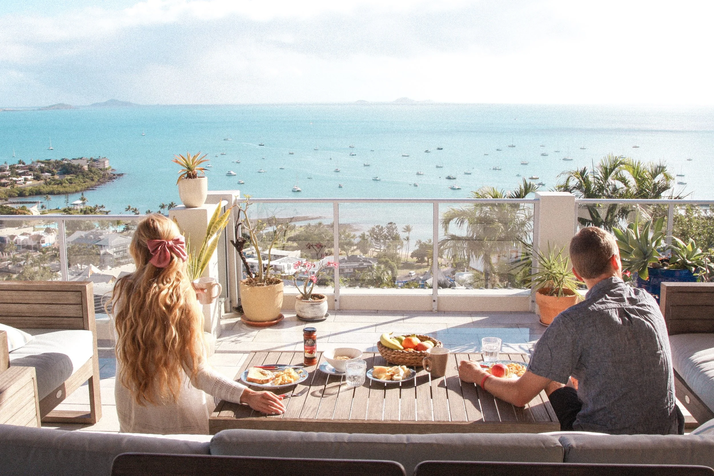 The outdoor rooftop kitchen at our Airbnb + breakfast with a view!