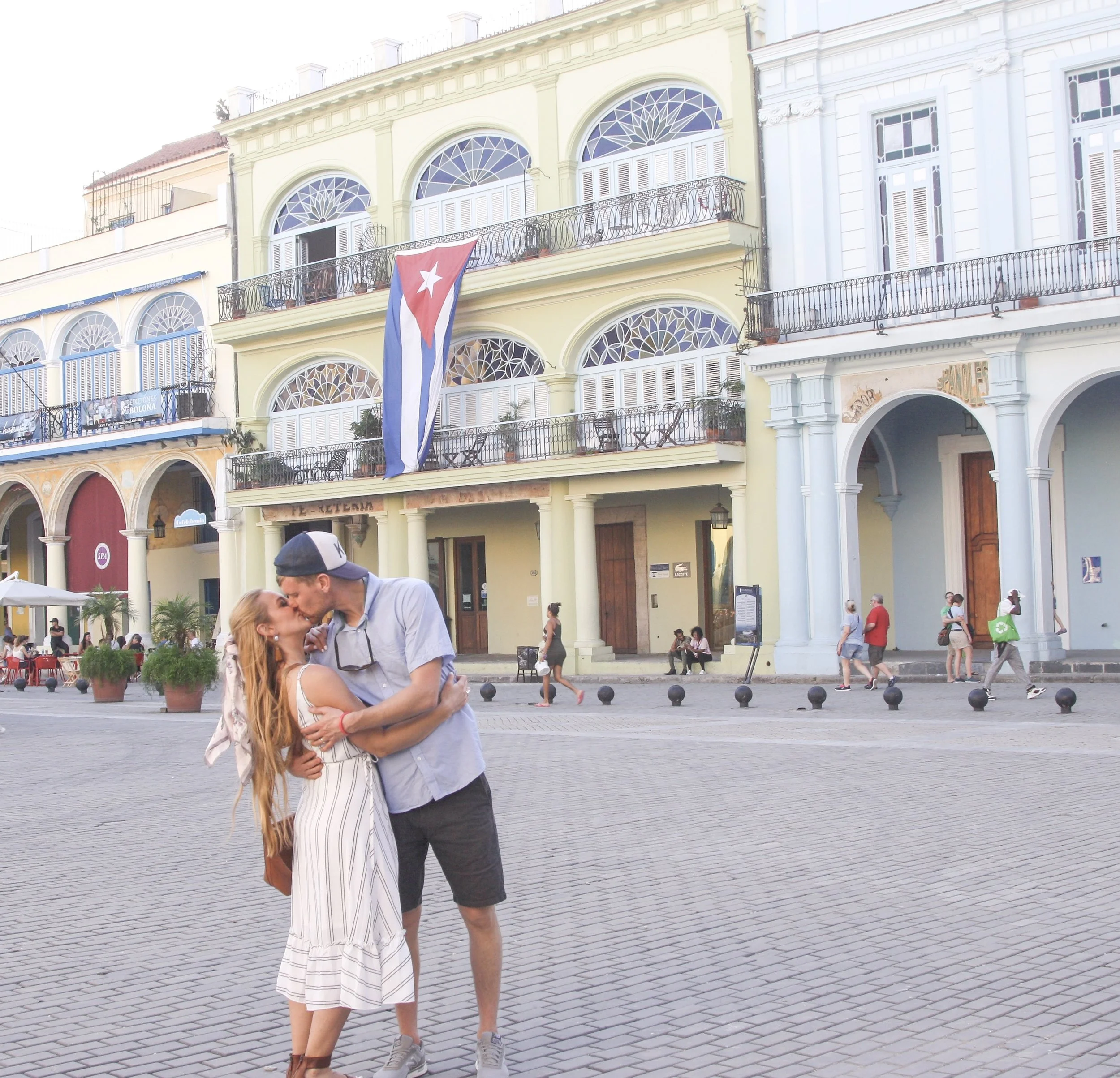 This photo was taken by placing my DSLR on a bench, propped up by our backpack in Havana, Cuba.
