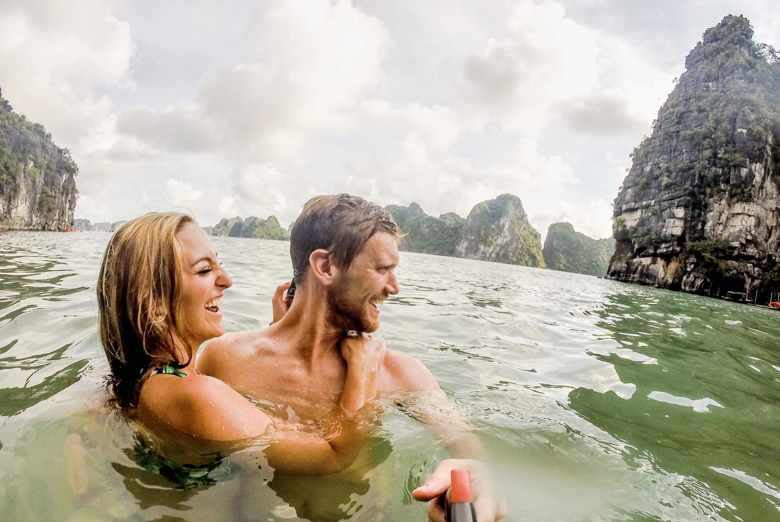 Taken with our GoPro and swivel stick in Ha Long Bay, Vietnam!