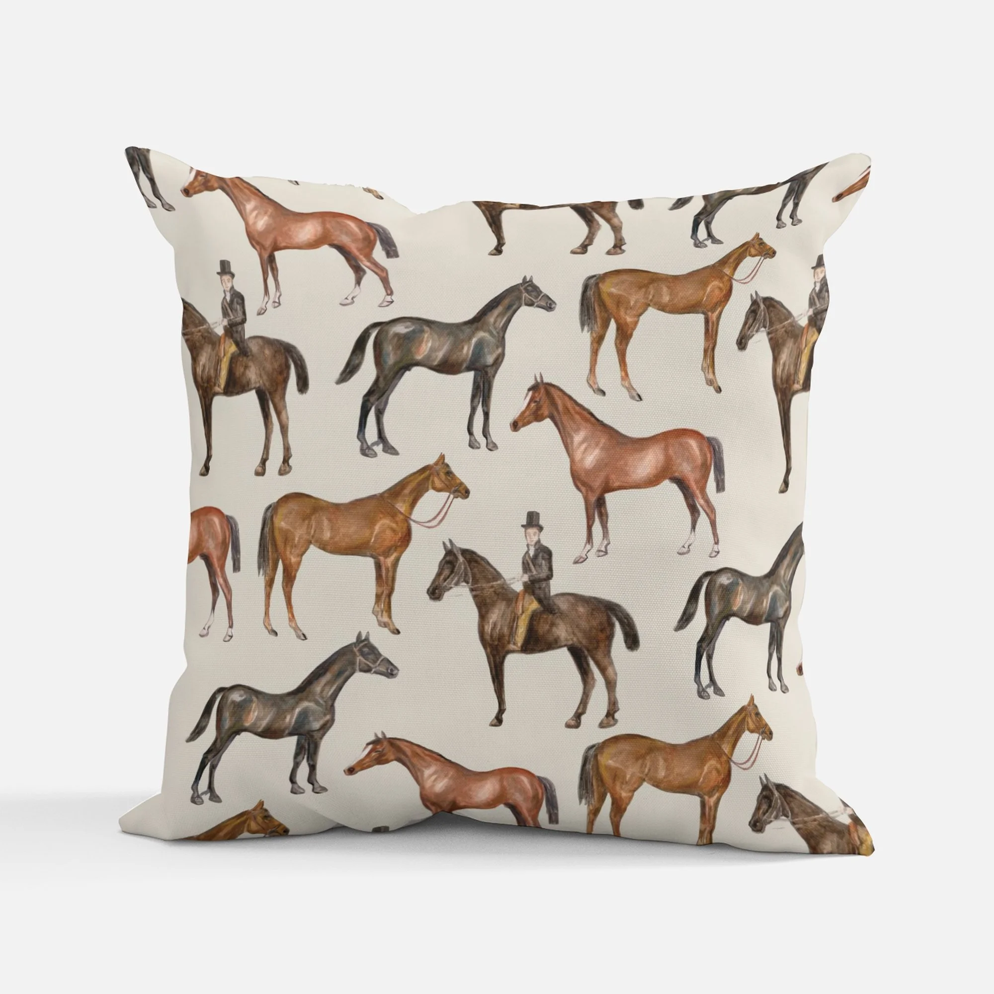 Beige Vintage Horse Pillow
