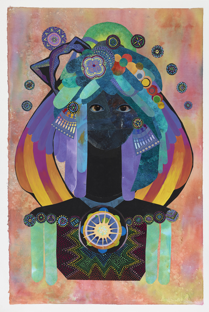 Untitled from the ChimaTEK series Mixed media collage on hand-dyed Japan paper 45-5/8 x 32-3/4 inches (framed) 2014