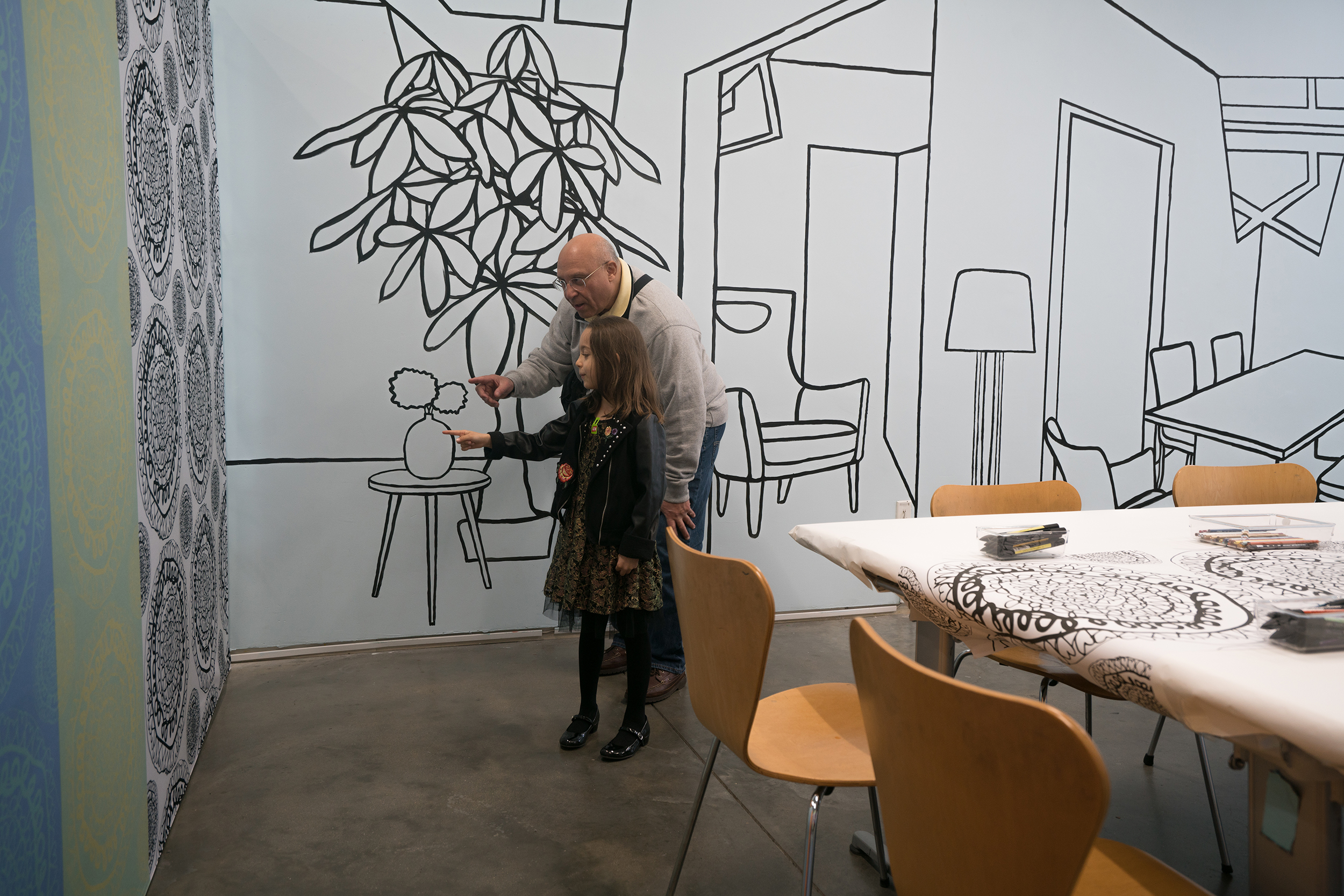   Hybrid Digital Home , Interactive Installation Installation View Museum Visitors Create Patterns and Fill the Line Drawing Using ScratchMIT’s Coding Platform The Institute of Contemporary Art, Boston 2018 