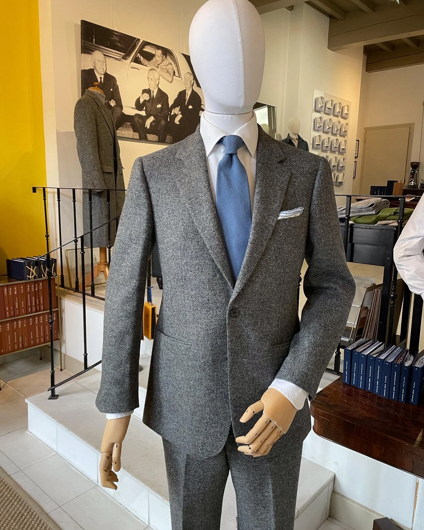 This tweed suit almost looks like a heavier weight flannel. Fabric by @abrahammoonsons Tie in 100% cashmere