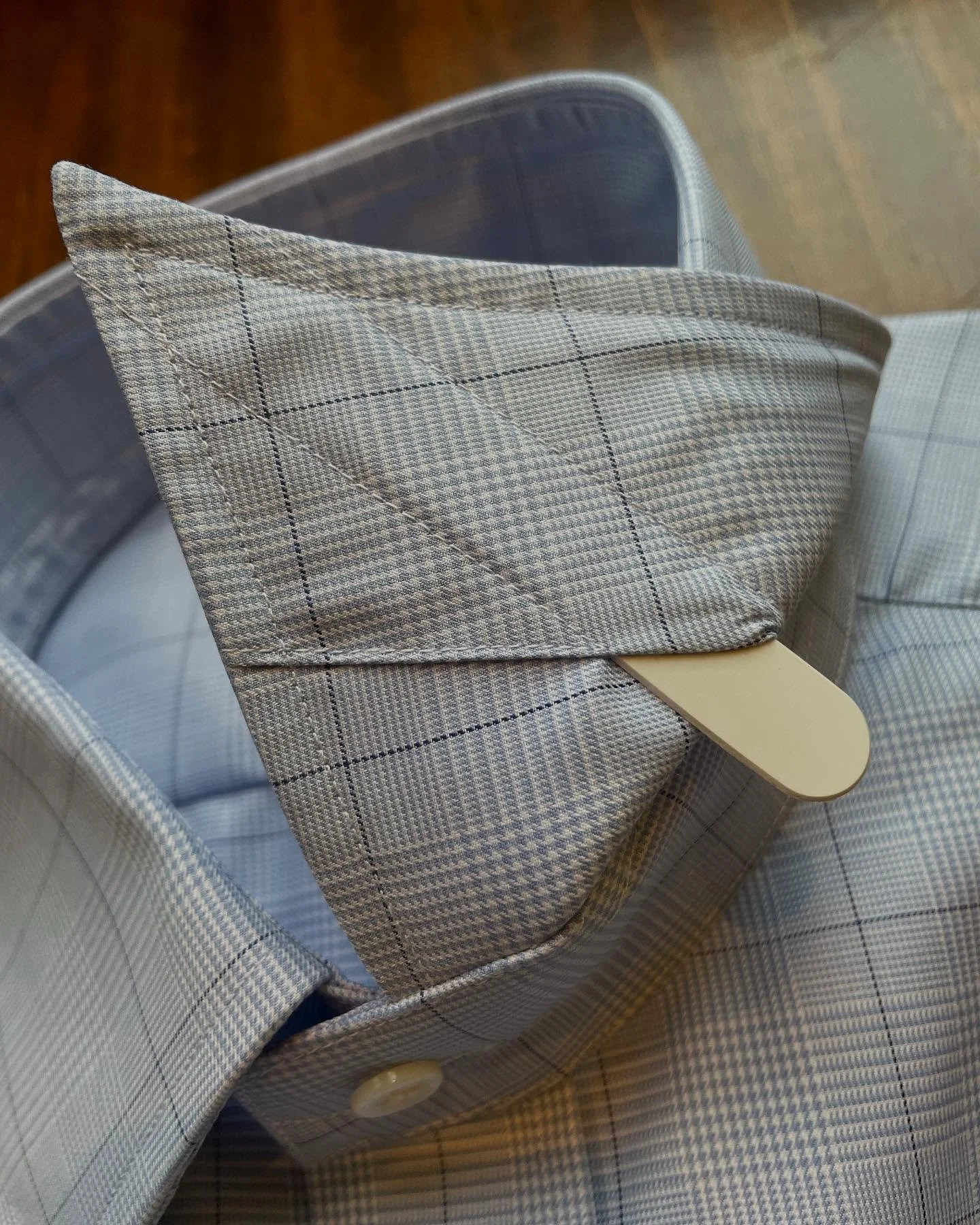 Prince of Wales check. A soft version of our bigger straight point collar. Made by our friends @emanuelberg.official