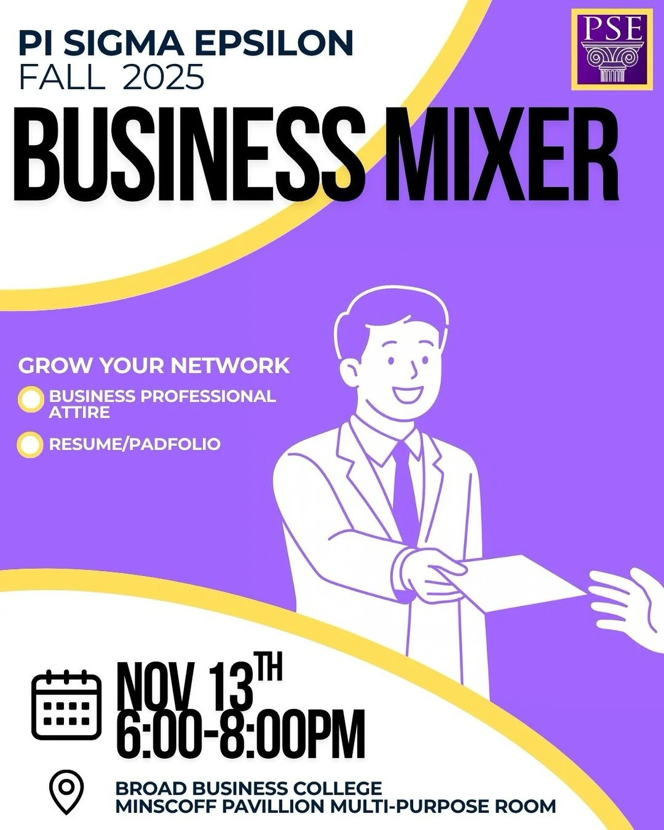 Get ready to connect with many amazing companies at Pi Sigma Epsilons annual fall semester business mixer this Thursday Nov 13th 6:00-8:00pm

Make sure to talk to Plante moran, Northwestern Mutual, Cintas, Aflac, Lincoln Financial Group and FWF
#pisi