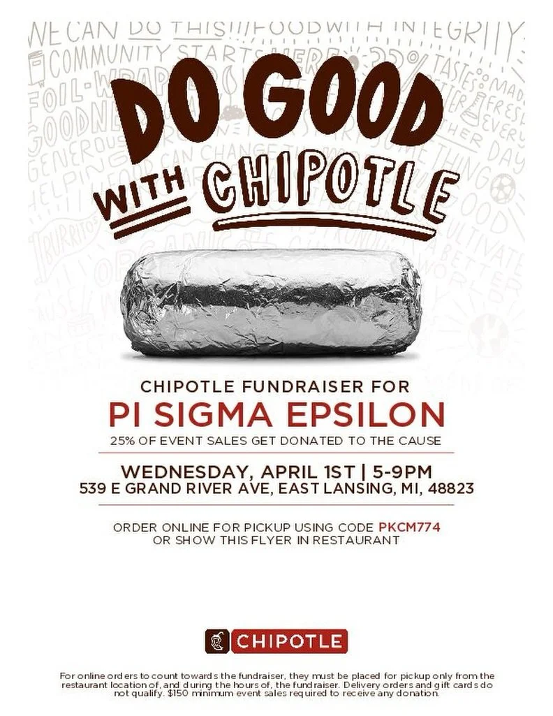Next week on Wednesday April 1st at 5-9pm is the PSE and chipotle fundraiser. Please come to help support all of our amazing activities and events!!

#pse#pisigmaepsilon#chiptole#msu#ᴇxᴘʟᴏʀᴇᴘᴀɢᴇ