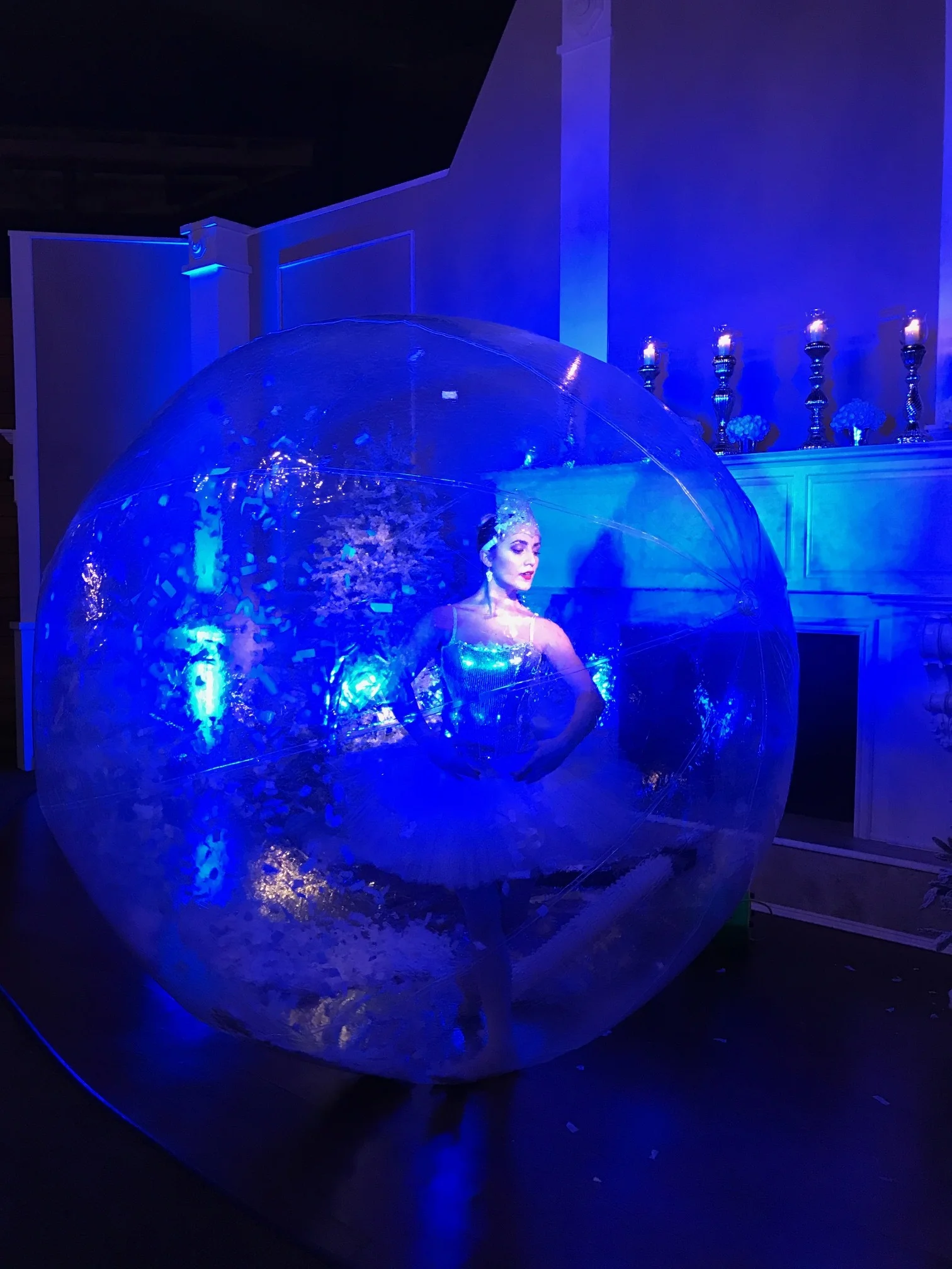 Snow Globe Ballerina in Wintry Blue Light
