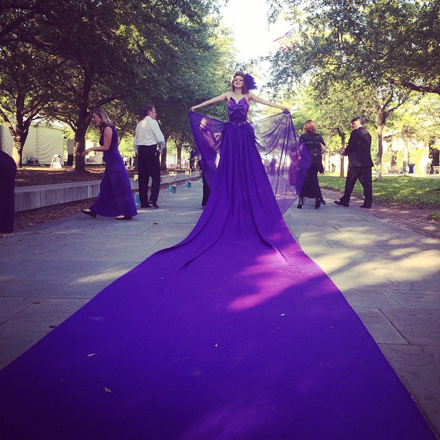 'Red Carpet' that is the color purple and turns into a taller than average performer and her long purple dress