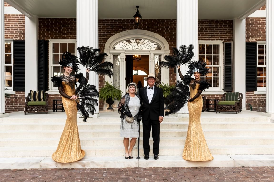 Gatsby Themed Grand Entrance Girls with Guests on Mansion Steps