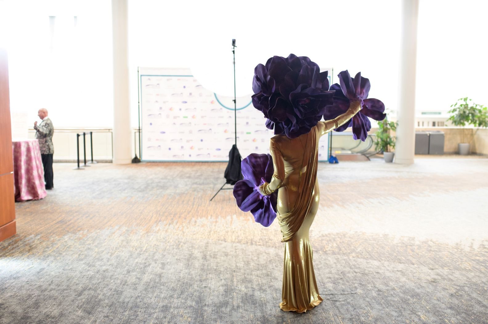 Back View of Gold and Purple Living Centerpiece in Raleigh