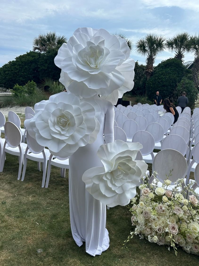 White Floral Living Centerpiece at Figure 8 Island Wedding