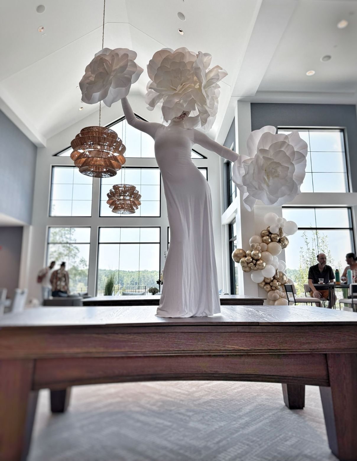 White Living Centerpiece on Billiards Table in Raleigh