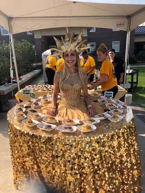 Golden Living Table with Sculptural Headpiece at Outdoor Event