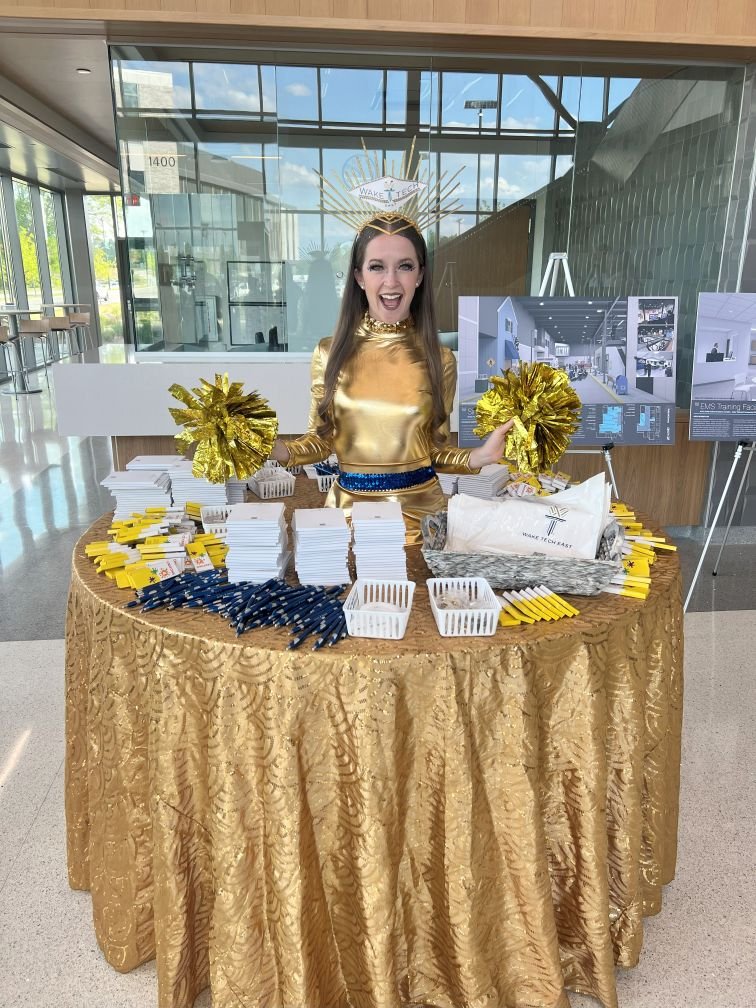 University Spirit Living Table with Gold and Blue Accents