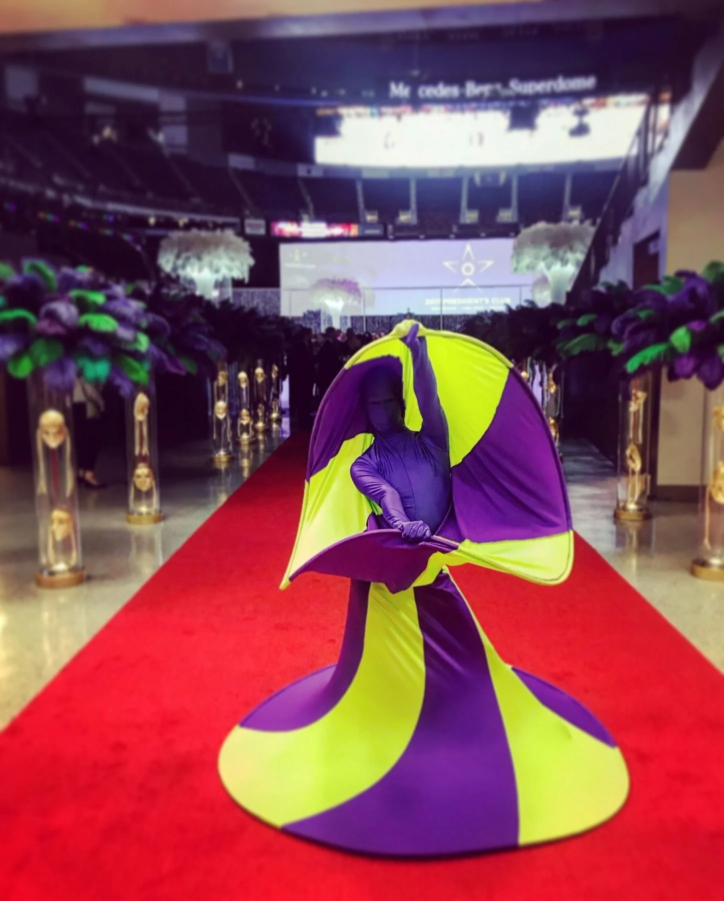 Green and Purple Spiral on Red Carpet Entrance