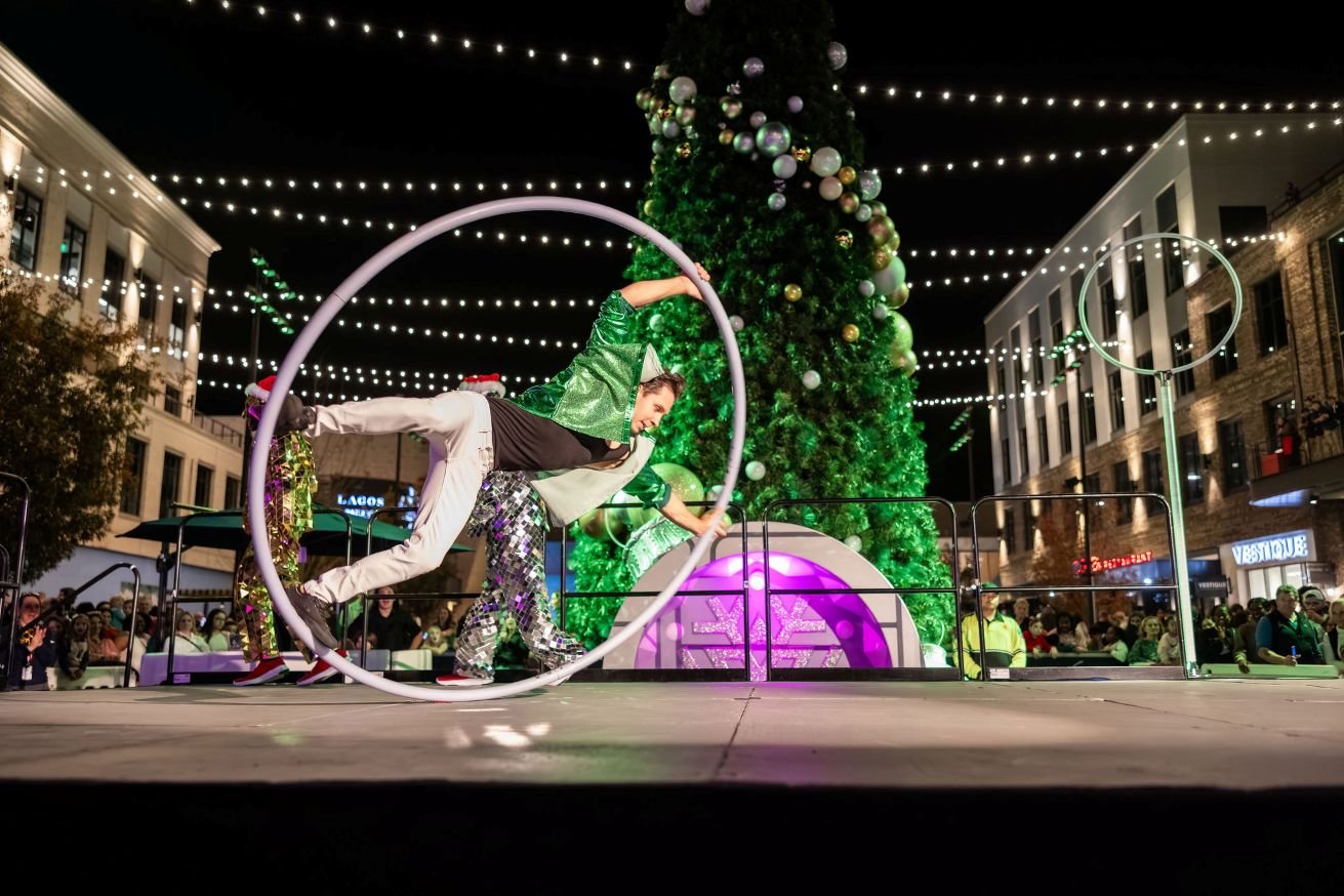 Cyr Wheel Performance at Outdoor Holiday Tree Lighting in Raleigh, NC