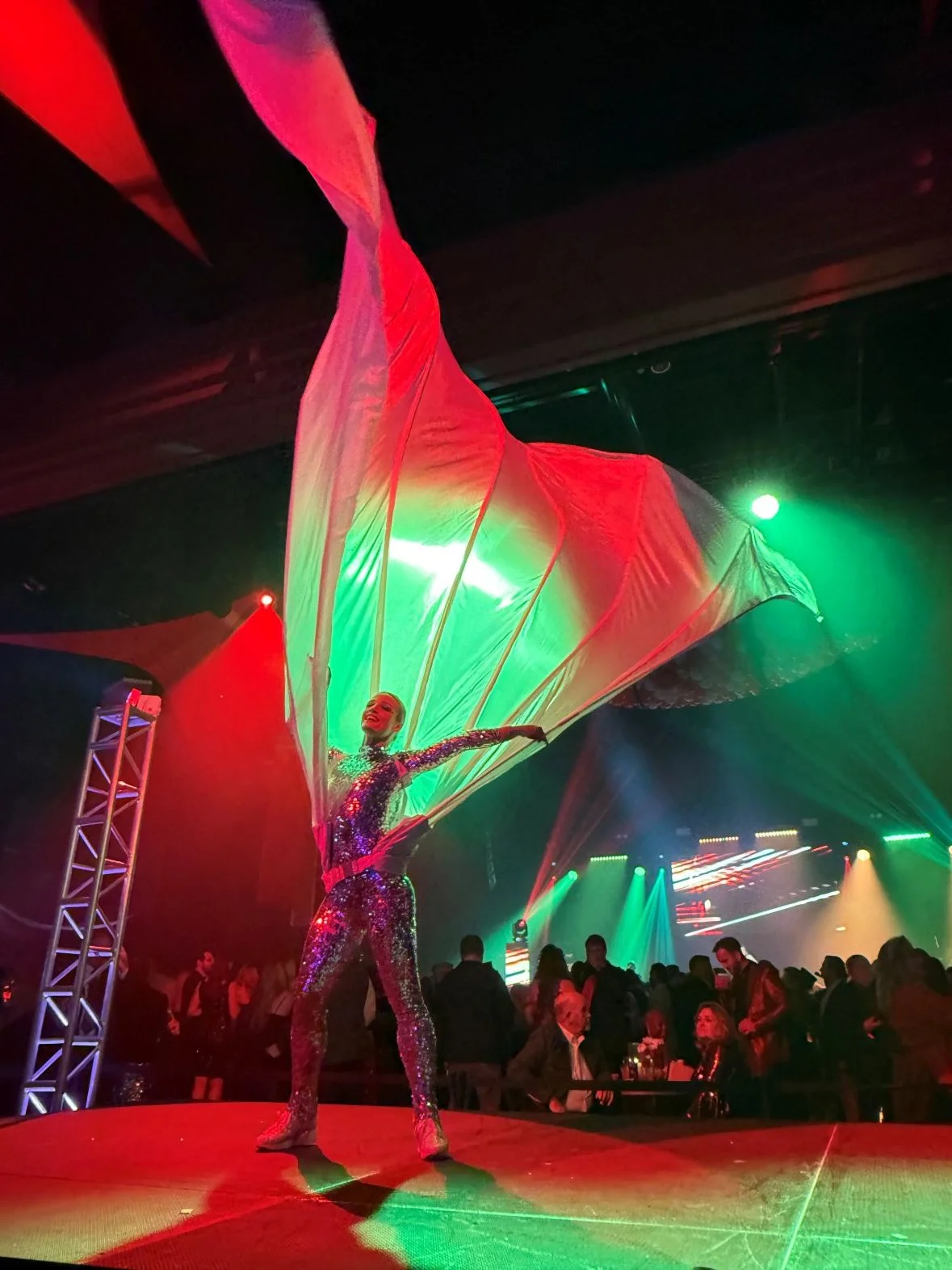 Wind Artist Performing at a Nighttime New Years Eve party in Charleston South Carolina