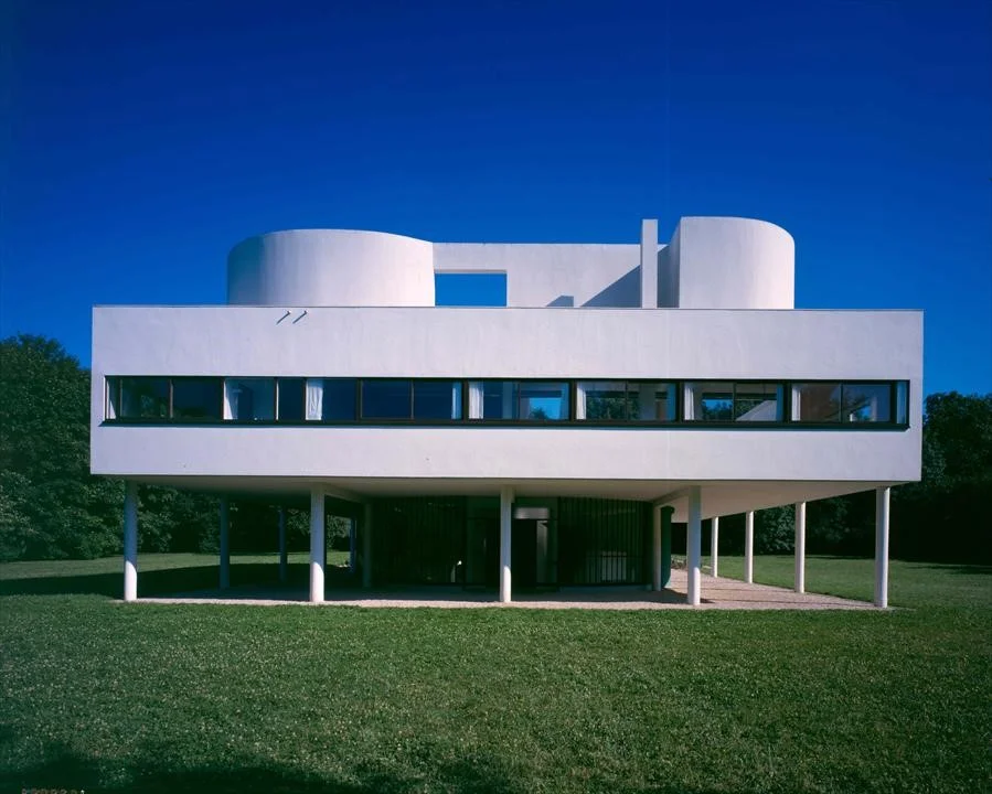 Le Corbusier’s famed Villa Savoye eschews historical references and ornamentation in favor of clean, geometric lines