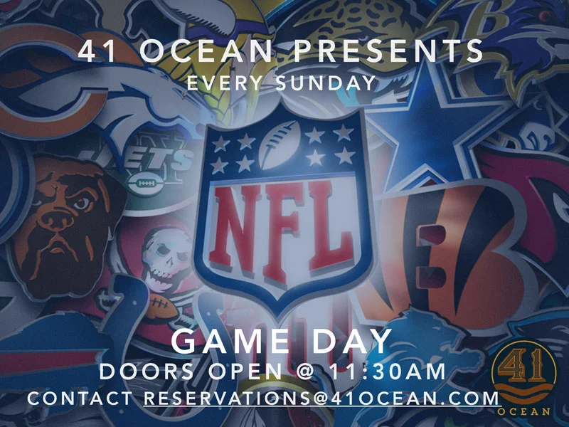 The 41 Ocean Sports Lounge... 41 Ocean's new Fall programming includes an elevated Sports Lounge experience. Every Sunday we will be broadcasting NFL Games in the revamped lounge with fifteen HD plasma screens throughout the outdoor patio and indoor main room. Plus, the venue is broadcasting all World Series and major sporting event playoffs. 41 Ocean takes the typical Sports Bar experience to a new level with Game Day Gasto Menus, craft cocktails, and private rooms available for rent. For more info and reservations, contact reservations@41ocean.com or call us at (310) 566-3870.