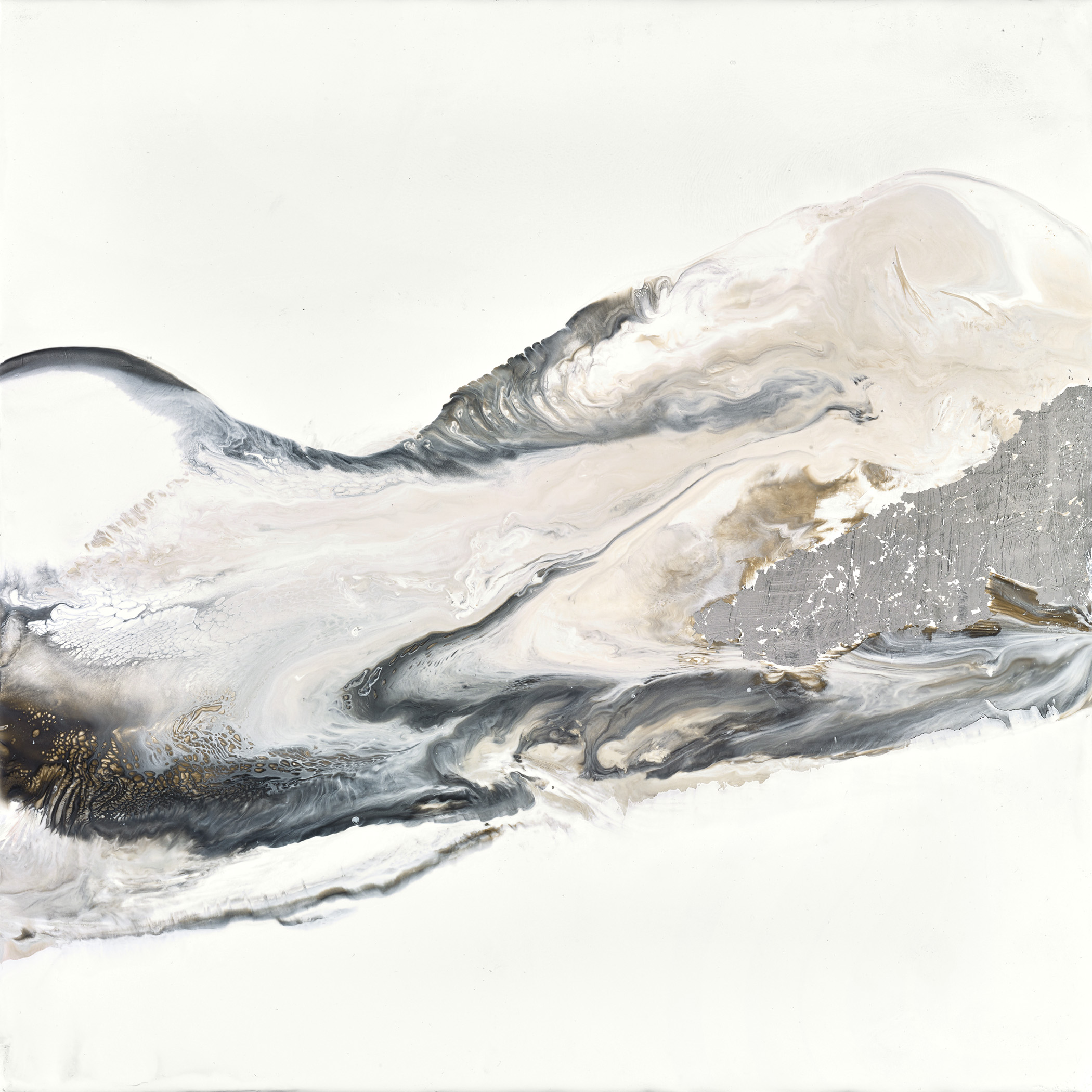 Running towards you, 2016 Encaustic and Silver Leaf 12"x12" SOLD