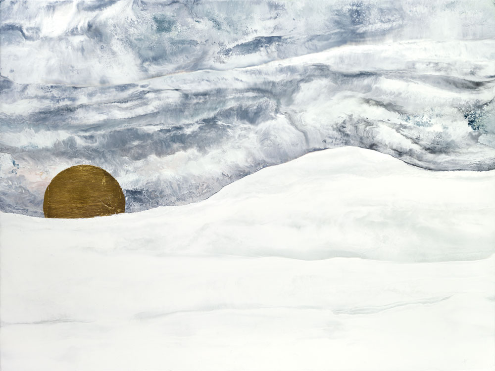 Moon Rising After Sadaam was Caught, 2014 Encaustic and Gold Leaf 28"x40" SOLD