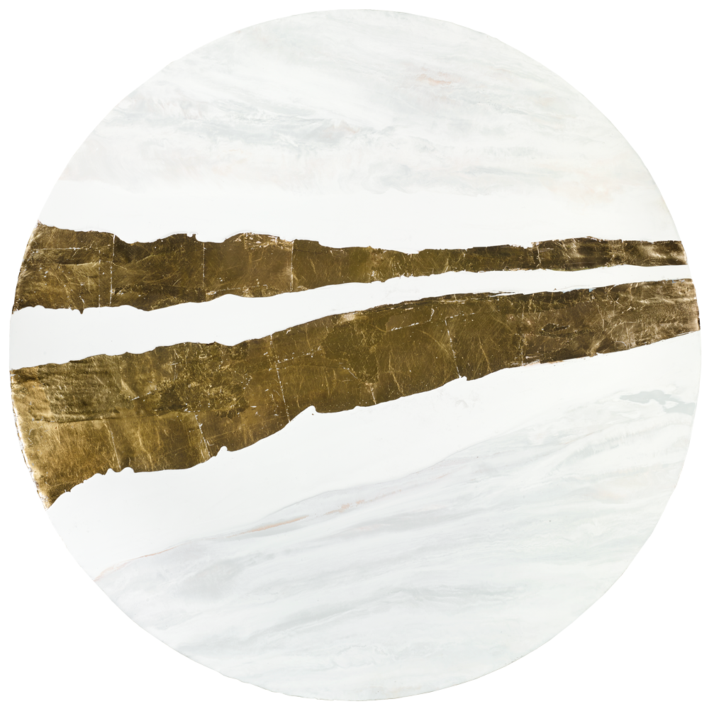 Golden River Through Our Mind, Encaustic and Gold Leaf 44'' Diameter SOLD