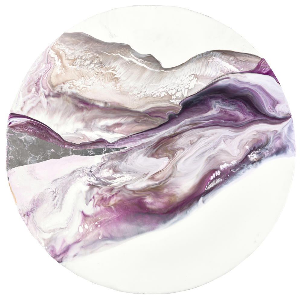 Under the Moon on the bed Wondering Why, 2016 Encaustic and Silver Leaf 15" Diameter SOLD