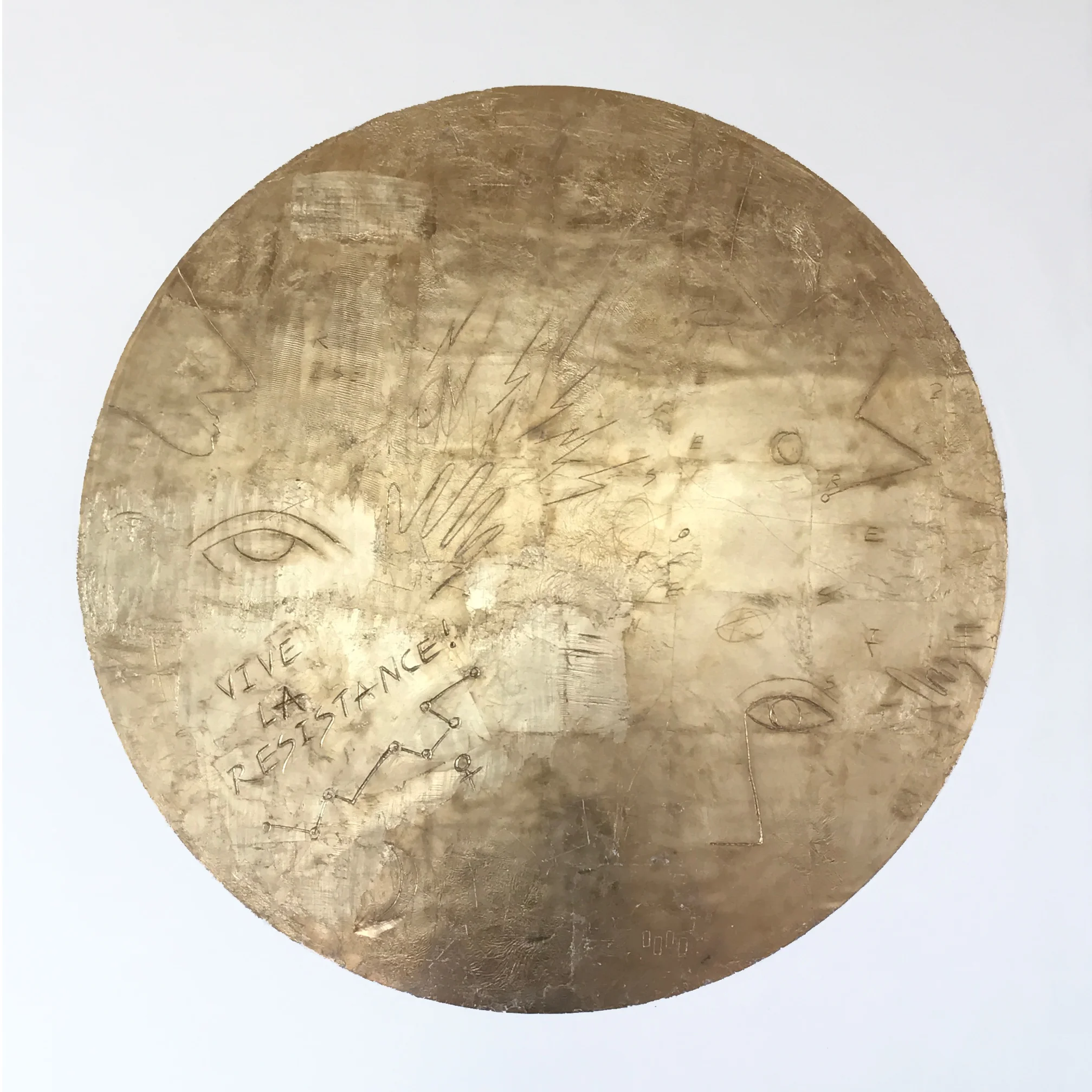 Vive la Resistance Encaustic painting and Gold Leaf 44"x44" contact for pricing