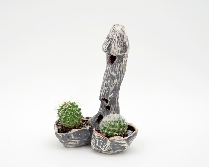    Woody , 2016   Ceramic, cacti  9 × 7 × 5 1/2 in  22.9 × 17.8 × 14 cm 
