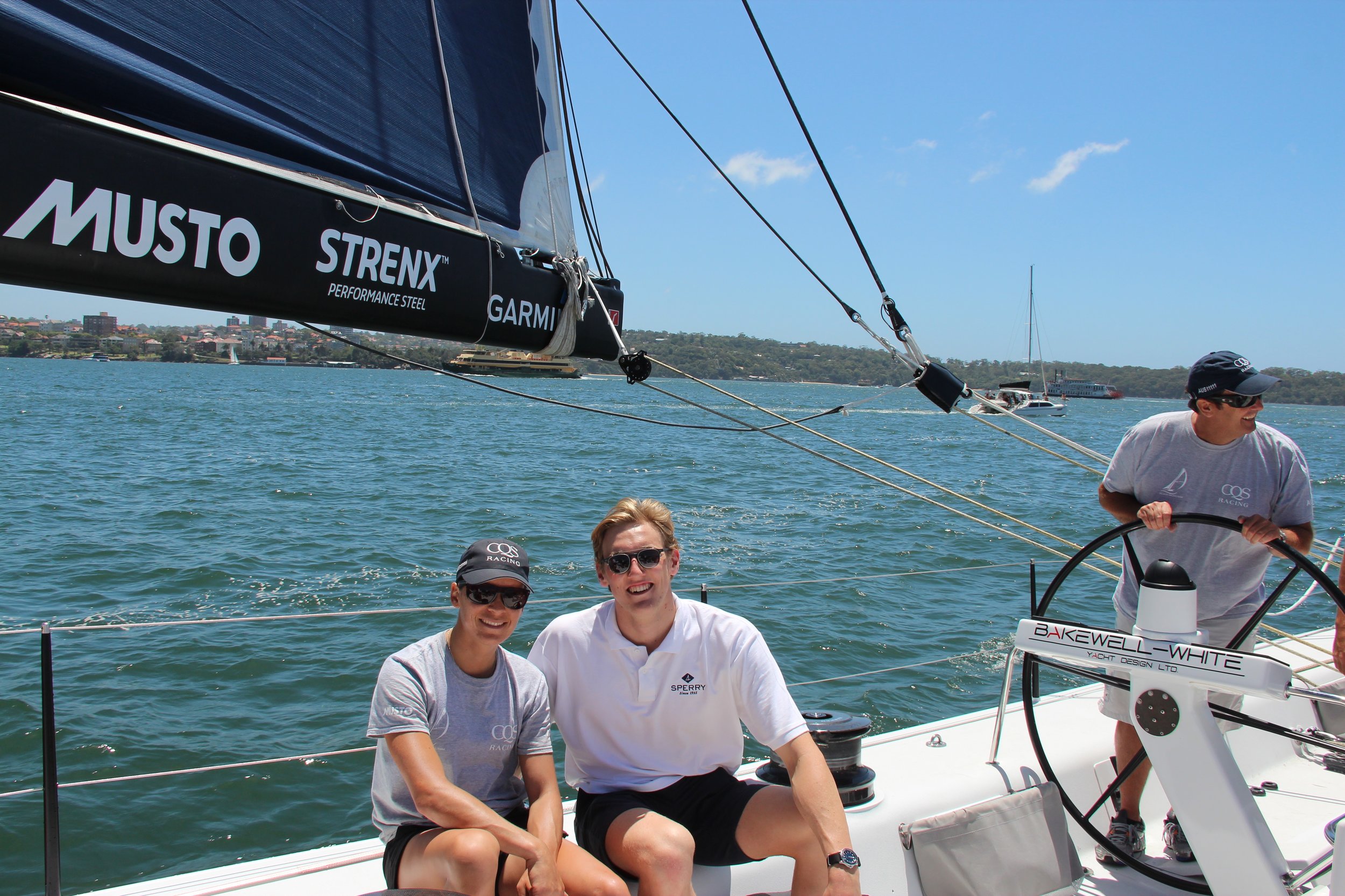 Olympic medalists Mark Horton and Crew member Jo Aleh on board CQS