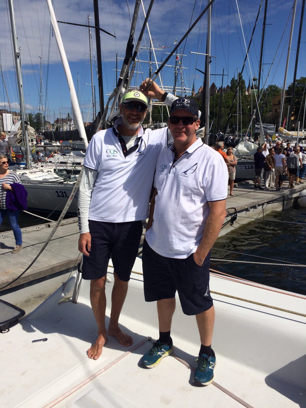 Crew Members Per Jonsson and Greg Prescott, former winners of the Gotland race, killing time ahead of the 2017 Gotland Runt.