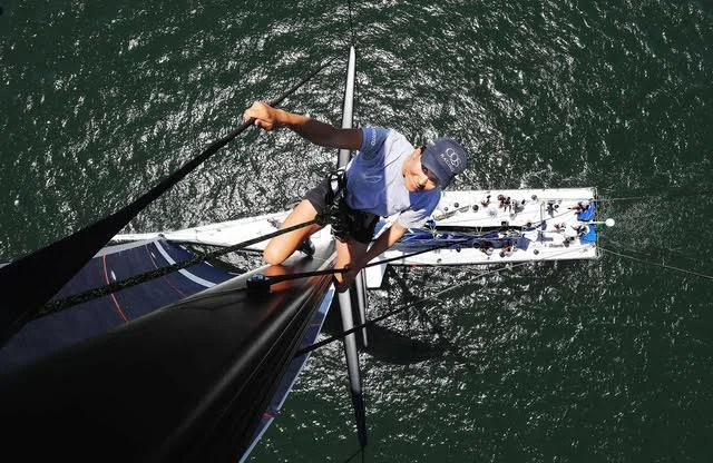 Jo Aleh 'Up the Mast' - Award winning image courtesy of John Feder (The Australian) 