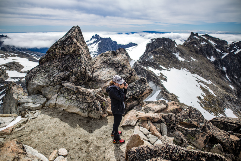 Jenn taking some shots from the summit of Dragontail Peak