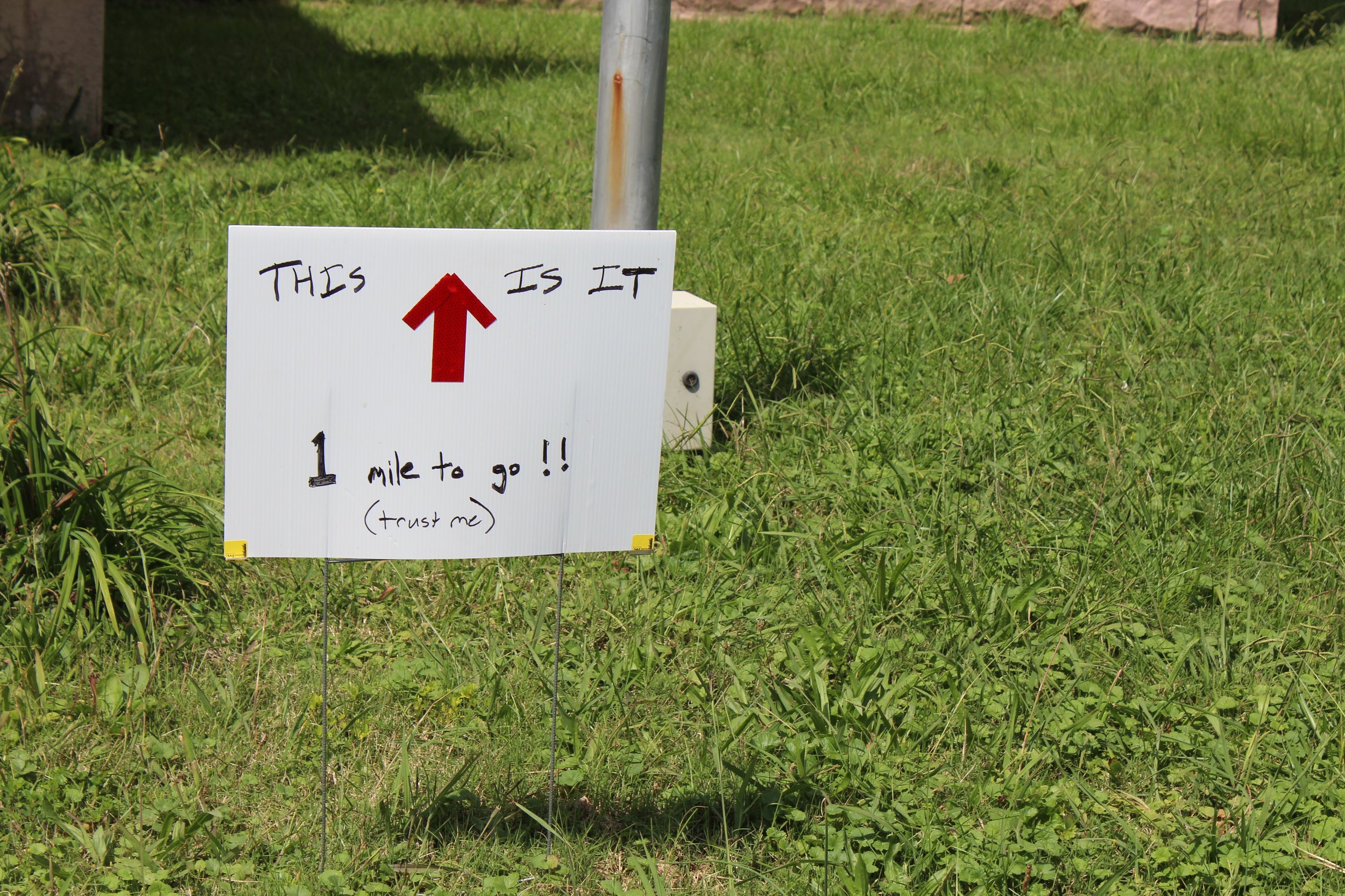 Signs like this would be seen all day, as early as mile 5 - Photo by Susan Brother Yancey