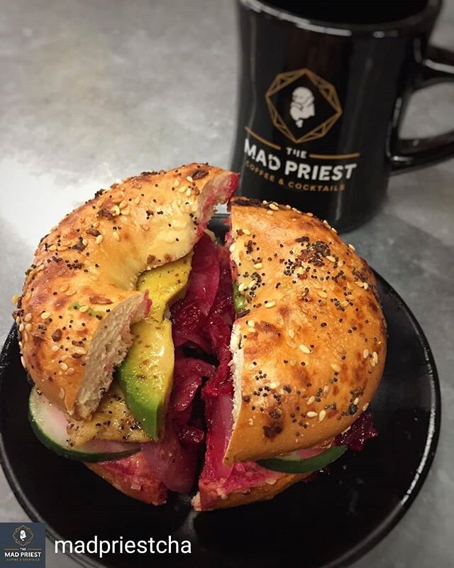 Check out the latest breakfast sammie from @madpriestcha with avocado, pickled beets, cucumbers, tofu, hummus, and maple mustard vinaigrette. All breakfast is available 7am-3pm! 📷 @madpriestcha