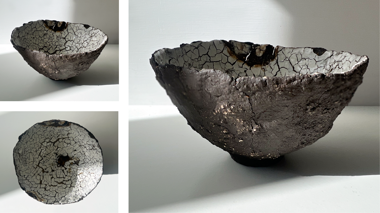   Black clay and porcelain, low temperature glazed (1000ºC) ? x ? x ? cm  2023/24 