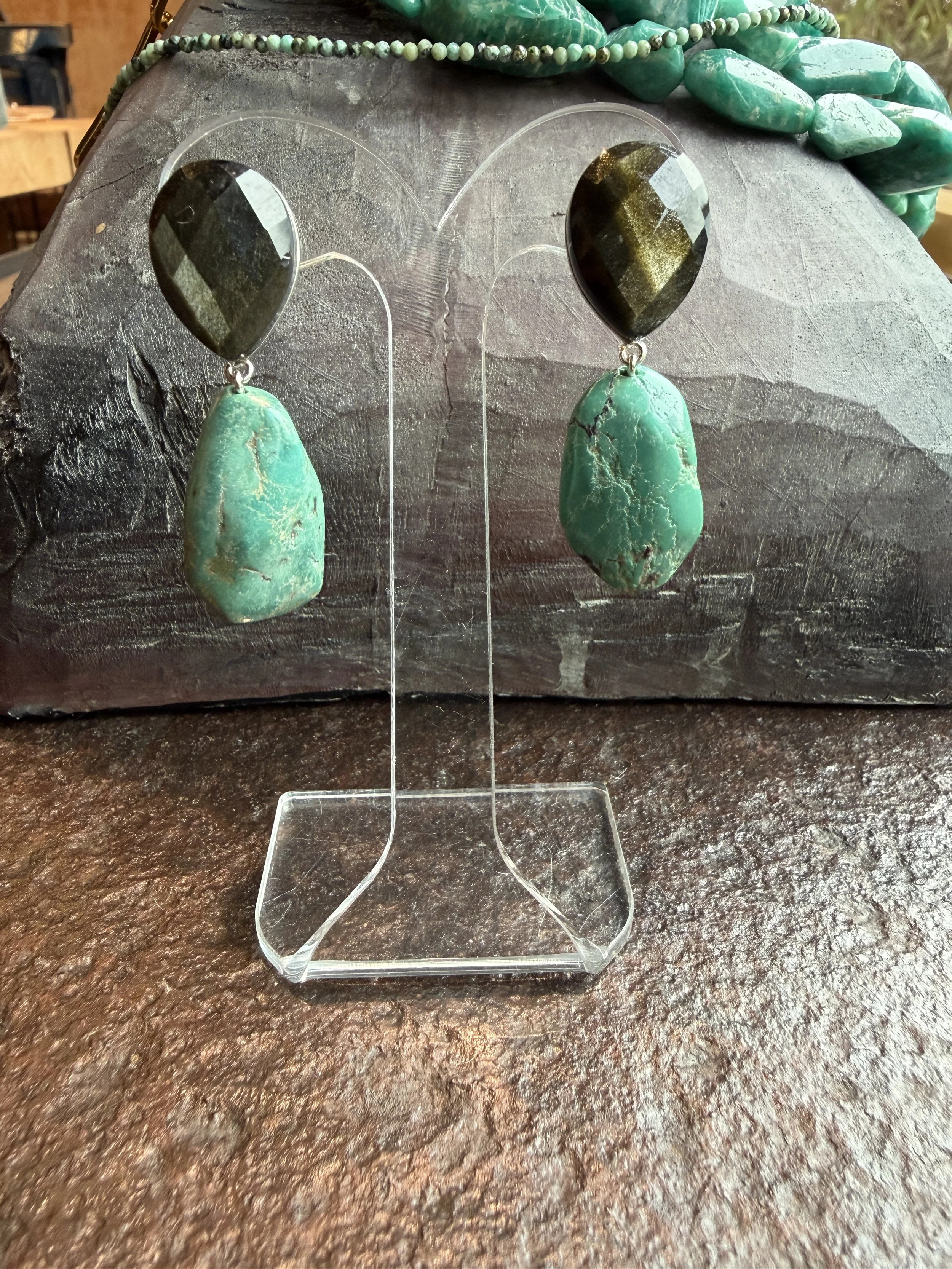 Oorbellen Tijgeroog met Turquoise.