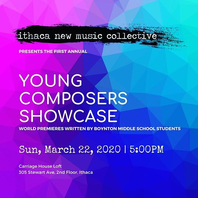 We are so excited to announce our First Annual Young Composers Showcase!! Don&rsquo;t miss 10 WORLD PREMIERES 🙌 by Boynton Middle School students at the Carriage House on March 22nd! ✍️🎶😎
.
#composersofinstagram #youngcomposers #musiciansofinstagr