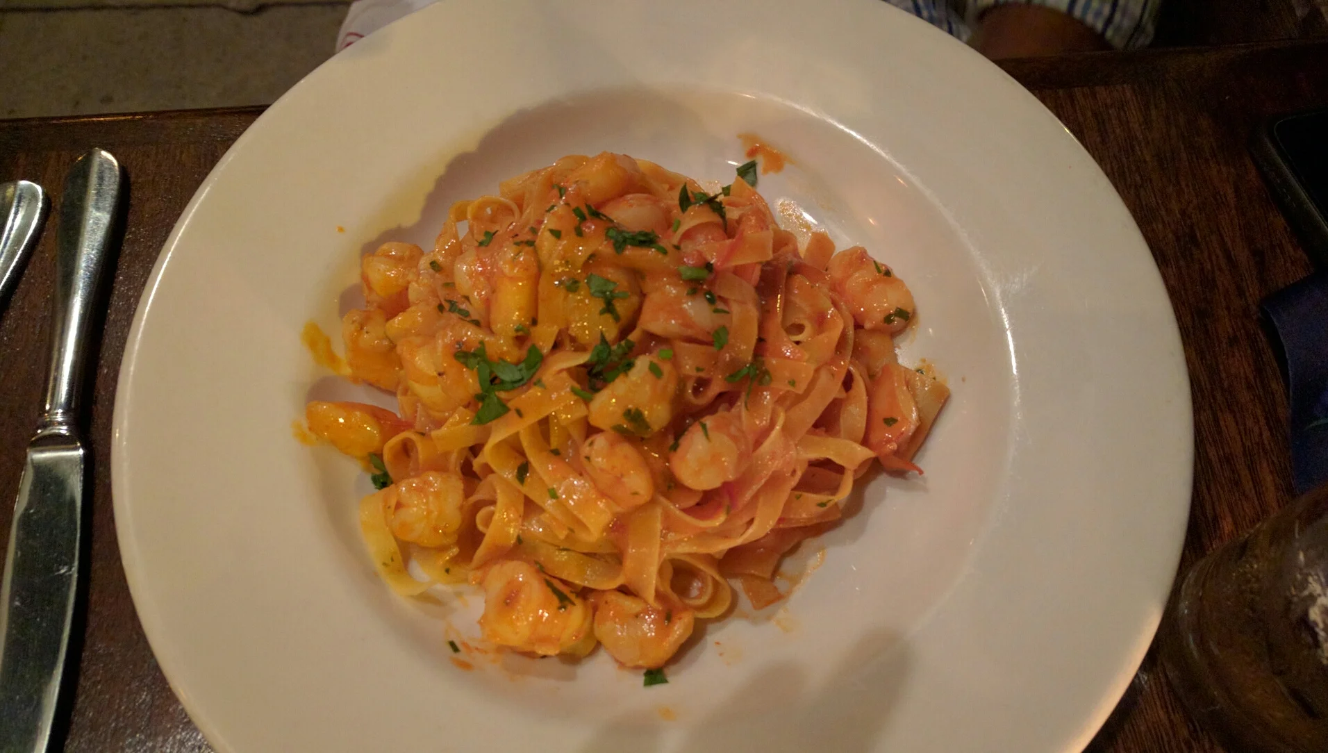 One of the dinner options is this house made pasta with a spicy shrimp sauce.
