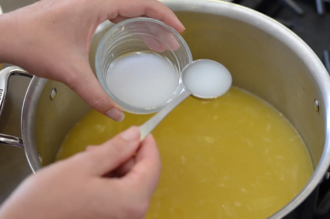 Adding the calcium water. 