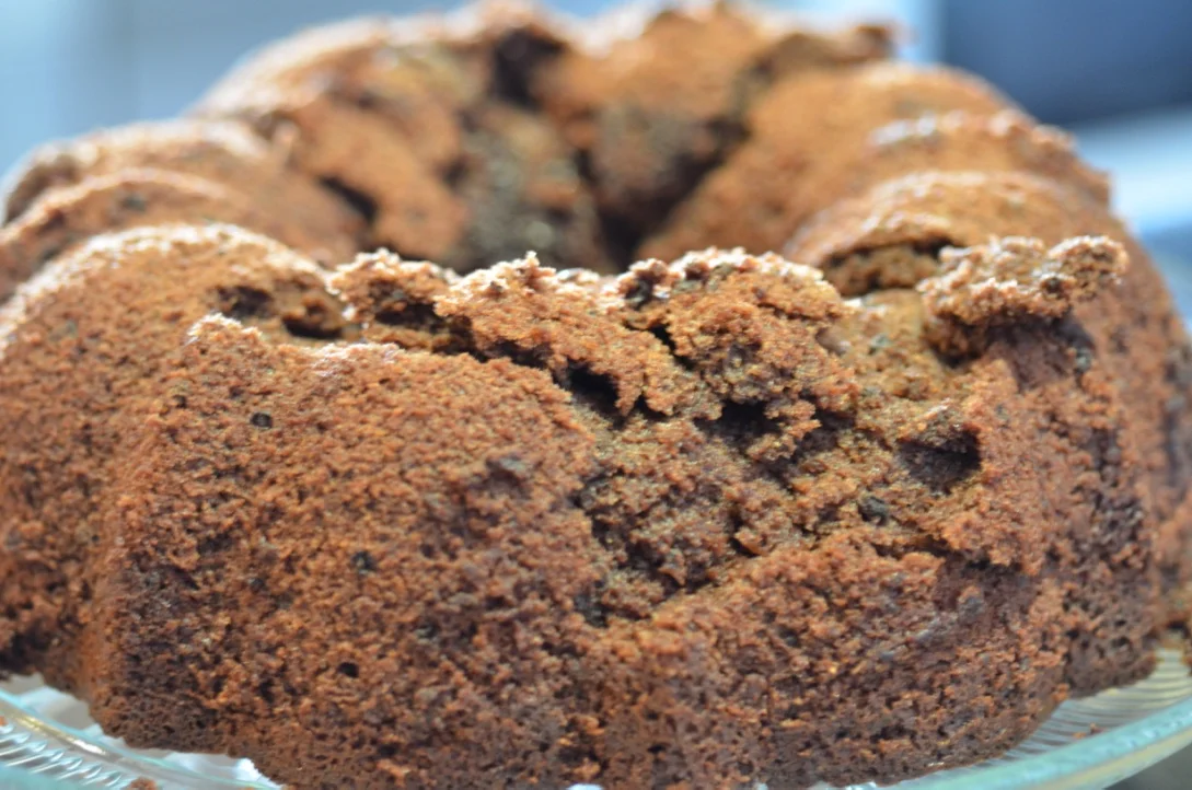 post baking - it comes out in pieces from the bundt pan