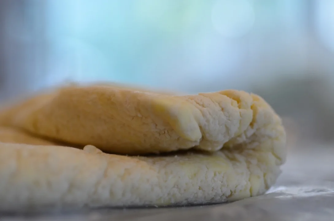 Dough, doubling over itself for the first fold