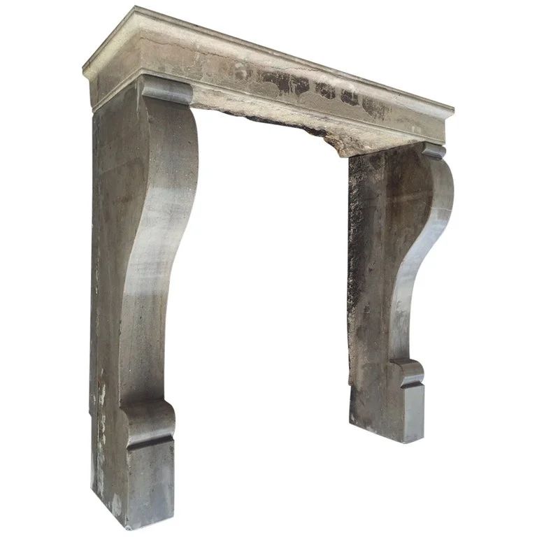 French Antique Stone Fireplace 19th Century
