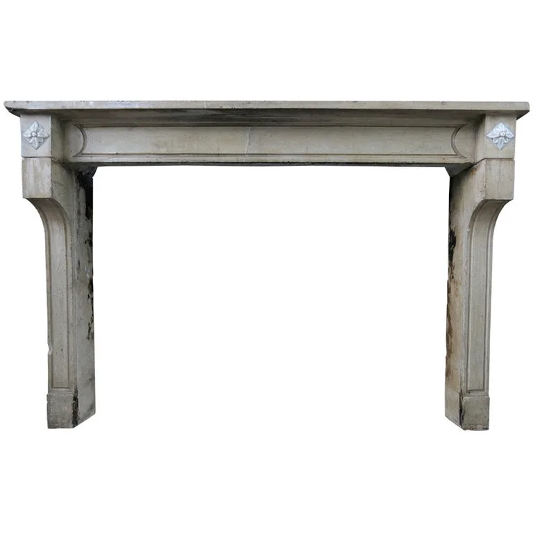 French Antique Stone Fireplace 19th Century