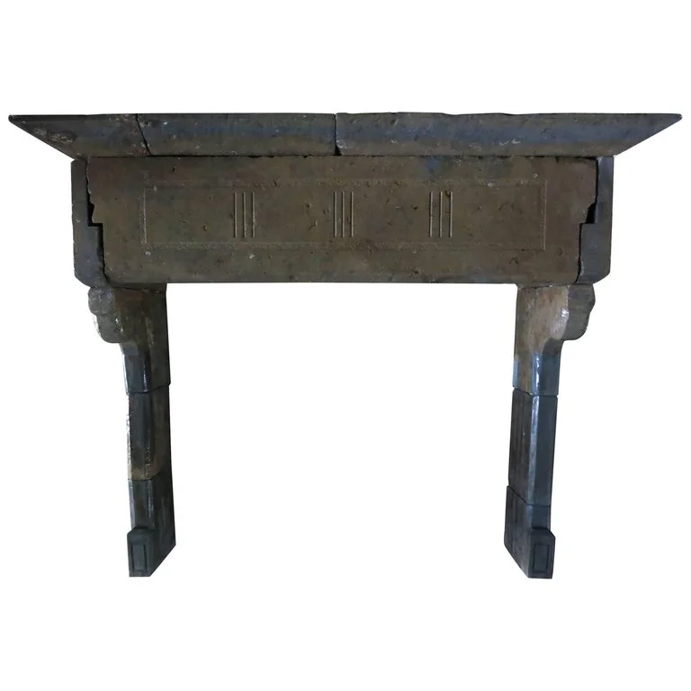 French antique stone fireplace Gothic style 17th century