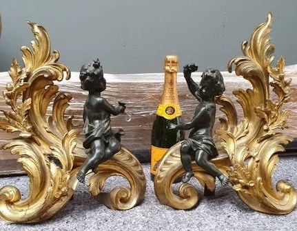 French Bronze Angels andirons 19th century France