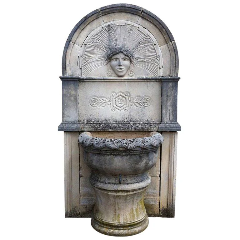French Dainvilloise limestone wall fountain France 20th century