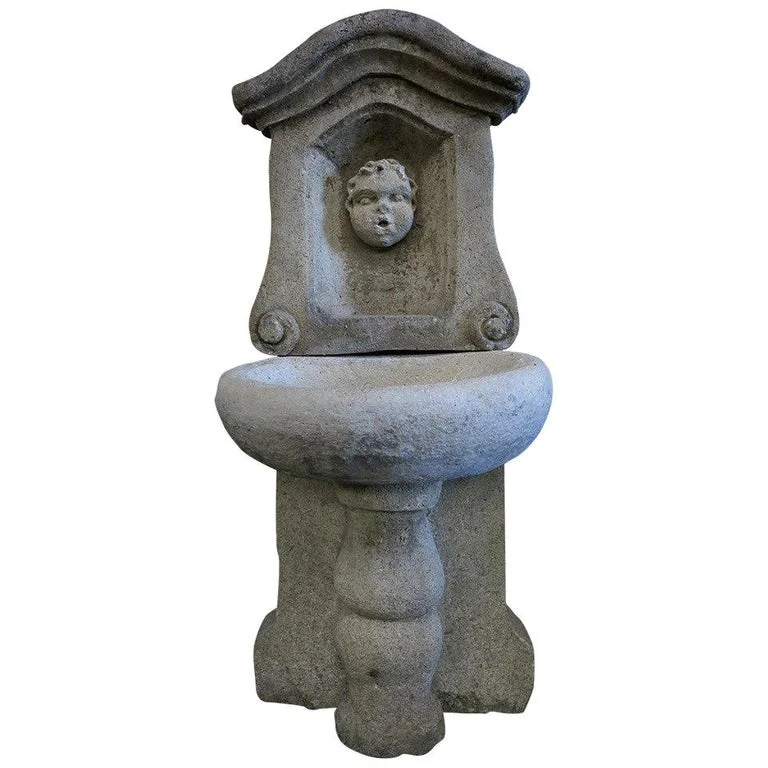 French antique stone fountain Angel 20th century France