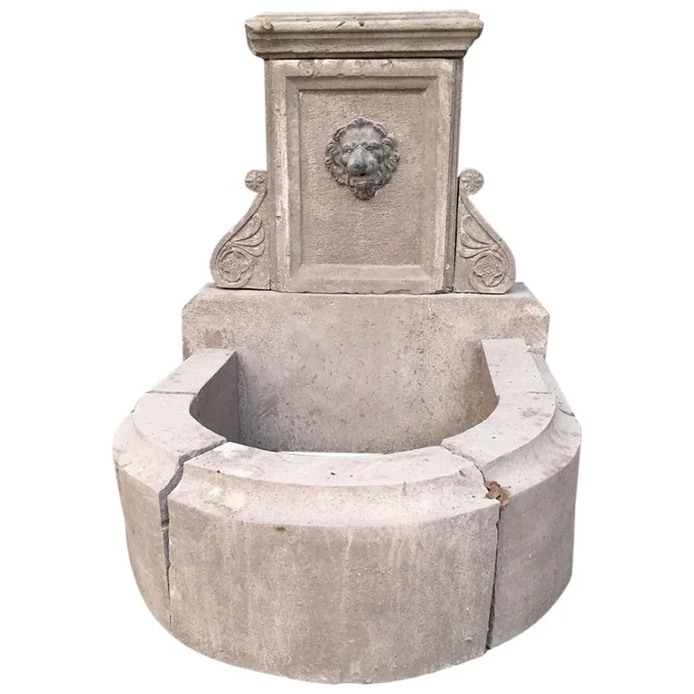 French antique limestone fountain late 20th Century Lion's head France